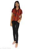 Multicolor rayon striped short sleeve t-shirt for women, trendy and comfortable, made in India