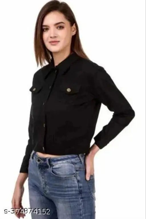 Denim Plan black jacket, solid design in short sleeves, size S (34in bust, 18in length)