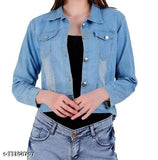 Denim three-quarter sleeve waistcoat for women, solid pattern, casual & cool style, ideal for a night out, made in India