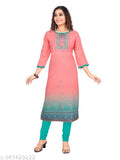 Rayon slub straight-kurti, digital printed, 3/4 sleeve, casual to formal wear, women's summer & winter style, India origin