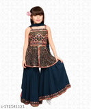 Georgette A-line kurti and palazzo set with embellished patterns, 3-14 years, Indian fashion for girls