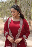 White Georgette Anarkali Kurta Set with Dupatta, long sleeves, cotton bottomwear, gold embellishments, festive Indian outfit
