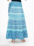 Blue cotton printed wrap-around high-rise A-line skirt for women, perfect for casual or semi-formal wear