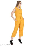 Solid poly crepe sleeveless jumb suit for regular wear, black color