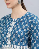 Printed pink rayon anarkali kurti, three-quarter sleeve, Manya women's fashion, Indian clothing on mannequin