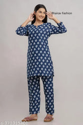 Latest designer printed nightsuit for women, mid-weight rayon pyjamas with elastic waist in contemporary pattern