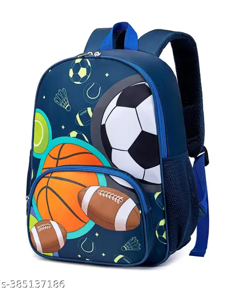 Polyester school backpack, blue volleyball design, ideal for Class 1 to 8 students
