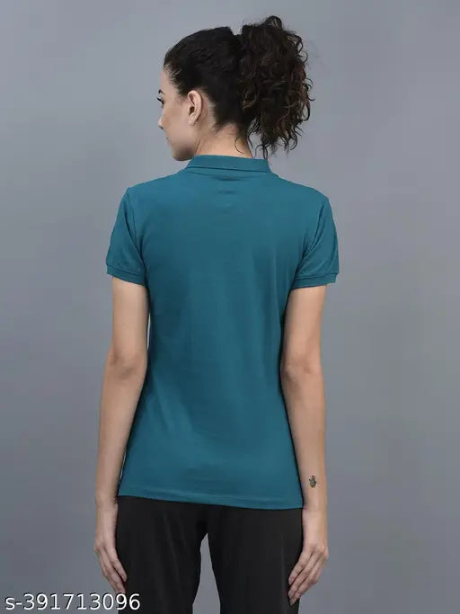 Teal cotton blend polo t-shirt, short sleeves, Dollar Women's Athleisure