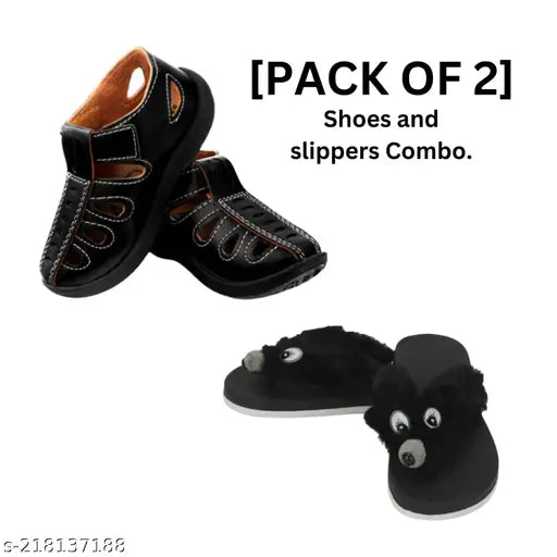 Colorblocked PVC slippers and shoes combo for kids, featuring ergonomic design and cushioned footbed. Ideal for ages 18 months to 5 years. Made in India