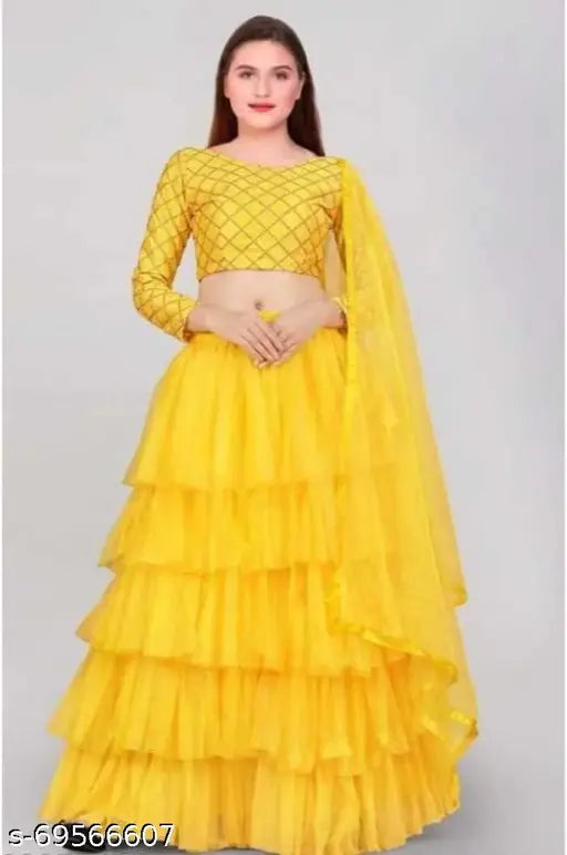 Embroidered satin kids lehenga choli and net dupatta set, ruffled bottom and lace dupatta, free size, semi-stitched, 100% quality product with good fabrics and materials