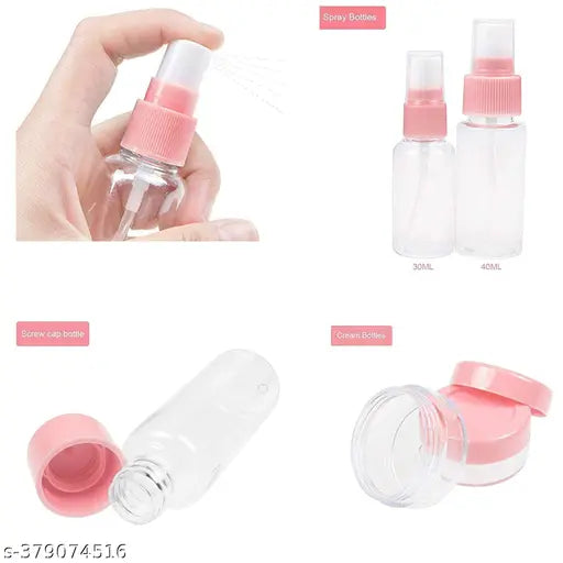 Multicolor plastic travel cosmetics spray bottles with storage pouch, refillable for makeup, leak-proof, pack of 1 (7PCS, 0.5L)