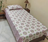White floral pure cotton 200TC bedsheets set for single bed (60x90), includes pillow cover - zebaya