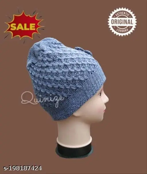 Woolen beanie, soft winter pompom cap, free-size pack of 1 - warm, knitted, traditional accessory for cold days (made in India)