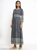 Grey rayon Anarkali with printed combo - stylish ethnic wear by Kipek