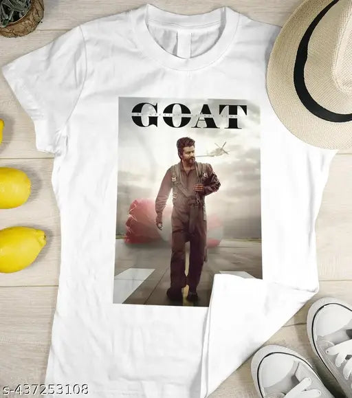 GOAT Thalapathy Vijay trendy men's polycotton t-shirt, short sleeves, printed design, India