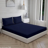 Midnight Blue Striped 300TC Glace Cotton Fitted Queen Double Bedsheet, 2 Pillowcovers from Triloki - Luxurious hotel-quality bed linen for home