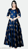 Blue Rayon Anarkali Printed kurti for women and girls, stylish party wear. Three-quarter sleeve length, Anarkali long kurti