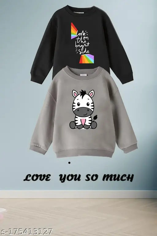 Cotton blend kids' sweatshirts & hoodies (2pcs) packing, grey and black printed in fleece fabric for children ages 2-9 years