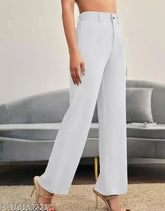 Stylish cotton blend solid net trousers for women, elegant fashion trouser on hanger in various sizes from S-XXL, made in India