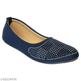 Blue synthetic slip-on ballerinas: Racecourse Women's embossed full suede flat shoe belly 128