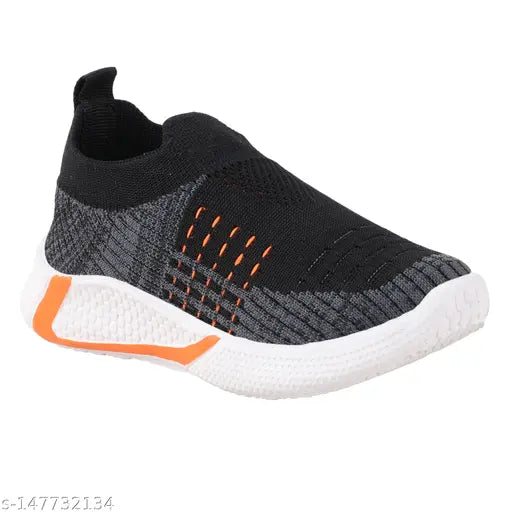 Black mesh unisex slip-on kids shoes, textured net pattern, durable PVC sole for comfort and grip