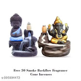 Skyblue gold resin handcrafted DopinBuddha Ganesh Combo incense holder showpiece statue with 51 back flow cones, 8cmx10cmx10cm