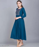 Embroidered Rayon Anarkali dress, three-quarter sleeves, Indian fashion style