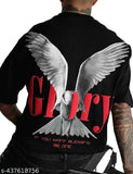 Black cotton blend men's round neck t-shirt, printed design, short sleeves, size N