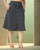Designer denim cotton blend A-line knee length skirt, embellished net pattern, women's size 26, 28, 30, 32, 34 (India origin)
