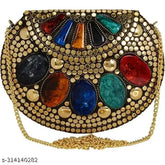 Metal fashion clutch, free size (17x30in), unique women's accessory from India