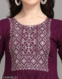 Embroidered rayon Anarkali kurti, three-quarter sleeves, Indian handcrafted fashion