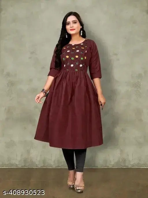 Embroidered cotton Anarkali feeding kurta in three-quarter sleeves, Indian women's clothing blend of stitched design and zipped front, available in sizes S to XXL