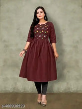 Embroidered cotton Anarkali feeding kurta in three-quarter sleeves, Indian women's clothing blend of stitched design and zipped front, available in sizes S to XXL
