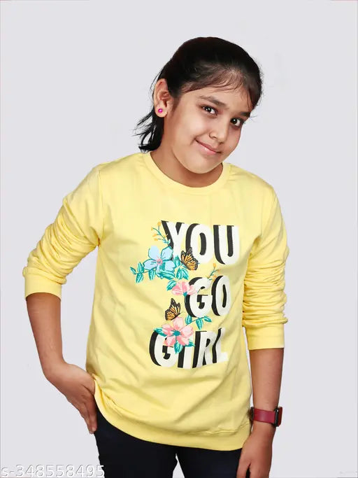 Pure cotton brushed fleece girls sweatshirt, trendy printed pullover with long sleeves - VERTMODE, aged 8-14 years