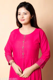 Pink rayon embroidered Anarkali Kurta, three-quarter sleeves, women's fashion from India