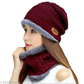 Wool-fur unisex beanie cap set with neck warmer, soft & cozy, snowproof thermal spun acrylic, one size fits most (India)