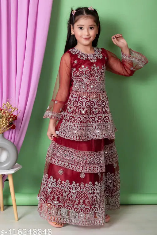 Exquisite net embroidery long-length lehenga for festive party wear, India