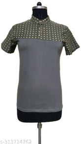 Short-sleeved colorblocked cotton T-shirt, size M, sleeve length 7 inches, made in India