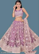 Silk semi-stitched lehenga choli, embroidered taffeta satin for women's fashion, Indian ethnic wear on display