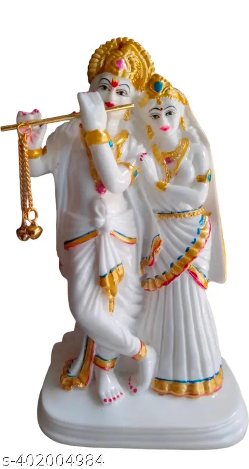 Marble Lord Radha Krishna statue, 13cm tall, peaceful Krishna idol, Indian home decor item for wealth, health, and happiness