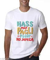 White striped polyester T-shirt with "Hsa Mat Pagli Piyar Ho Gaiga" print, ideal for casual wear and events, by Zufra Collection. Comfortable for morning walks, yoga, running, sports, and layering under jackets/sweaters in winter. Made in India