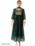 Georgette Pushpa style kurta, three-quarter sleeves, Indian embroidery work on solid color