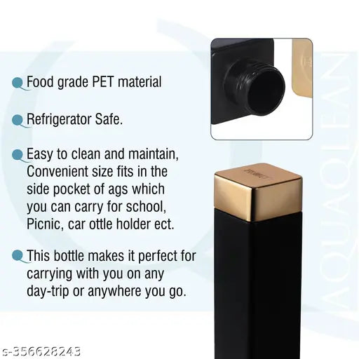 Black and gold Shivam frosty plastic food grade fridge square water bottles (6 pieces, 1L), versatile and space-saving design for home or travel