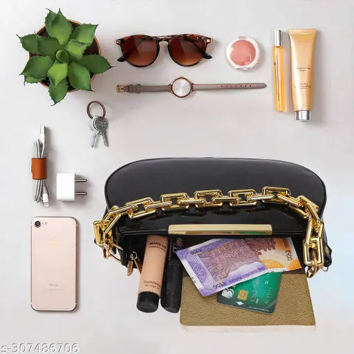 Black PU sling bag with travel cloud shape, casual trendy design, free size