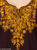 Winter woolen kurti, embroidered round neck, hand-embroidery work on rainbow yarn for women, India