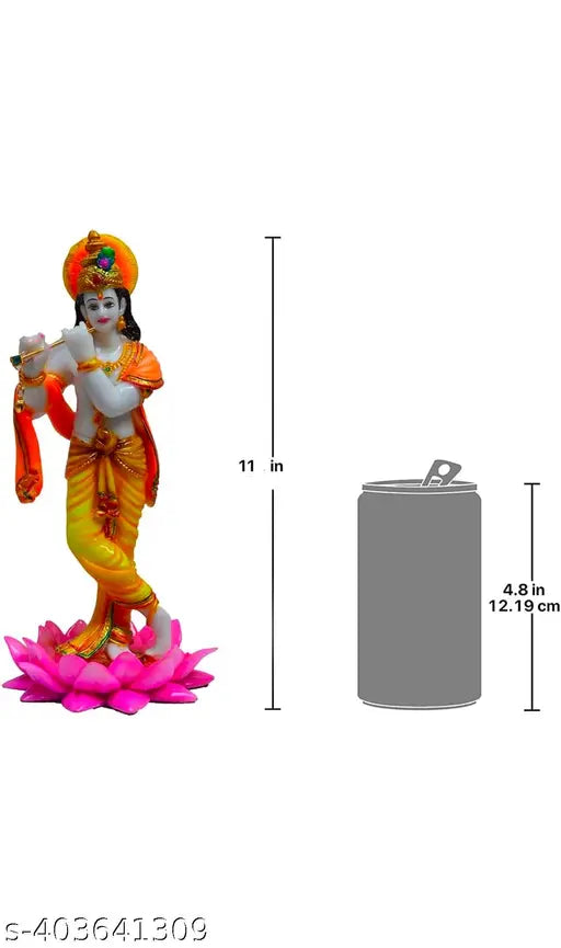 Marble Krishna idol, Lord Kamal Krishna showpiece figurine, 5.5"x5.5"x11", ASHA ART India
