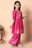 Pink rayon 3/4 naira cut kurti, printed net pattern for kids 5-12 years, India origin