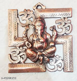 Copper Swastik Lord Ganesha Om wall hanging decorative showpiece, 20cm, for Diwali home decoration and spiritual gifts