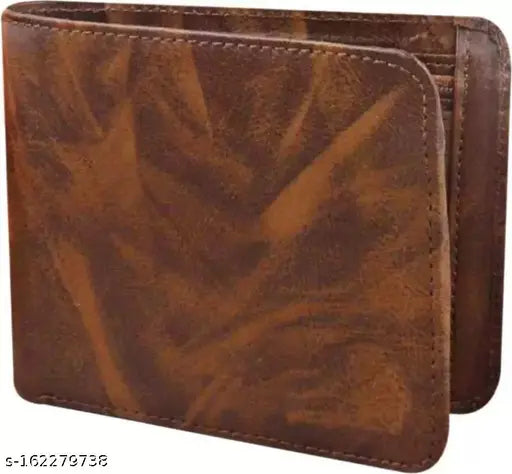 Brown PU leather wallet, regular size, 6 card slots, colorblock pattern - practical accessory for men's daily use, perfect gift option