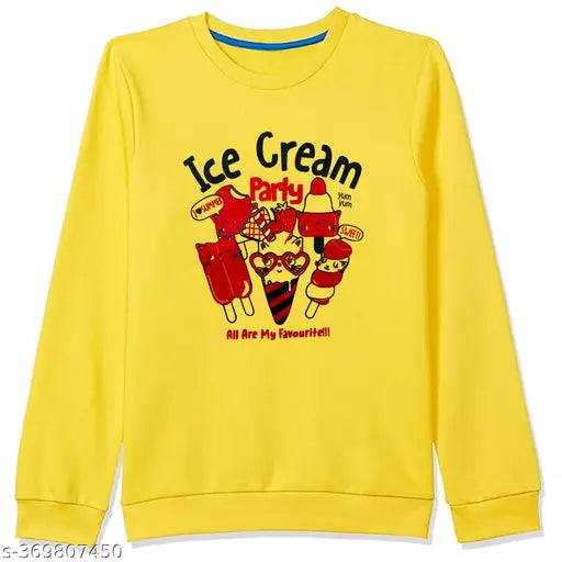 Yellow cotton blend sweatshirt for kids - unisex, lightweight, breathable, casual design with printed pattern